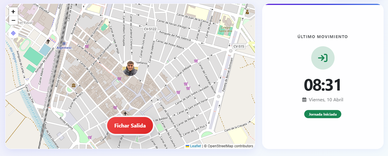 Captura de la función de geolocalización en el mapa de Tu Fichador